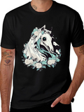 Floral Horse Graphic Tee - Black