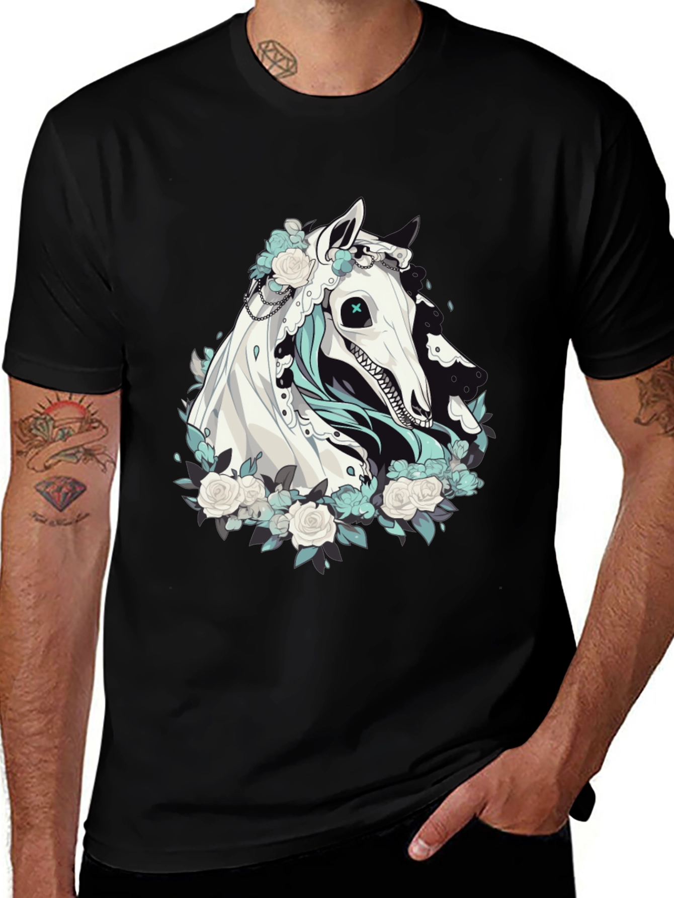 Floral Horse Graphic Tee - Black