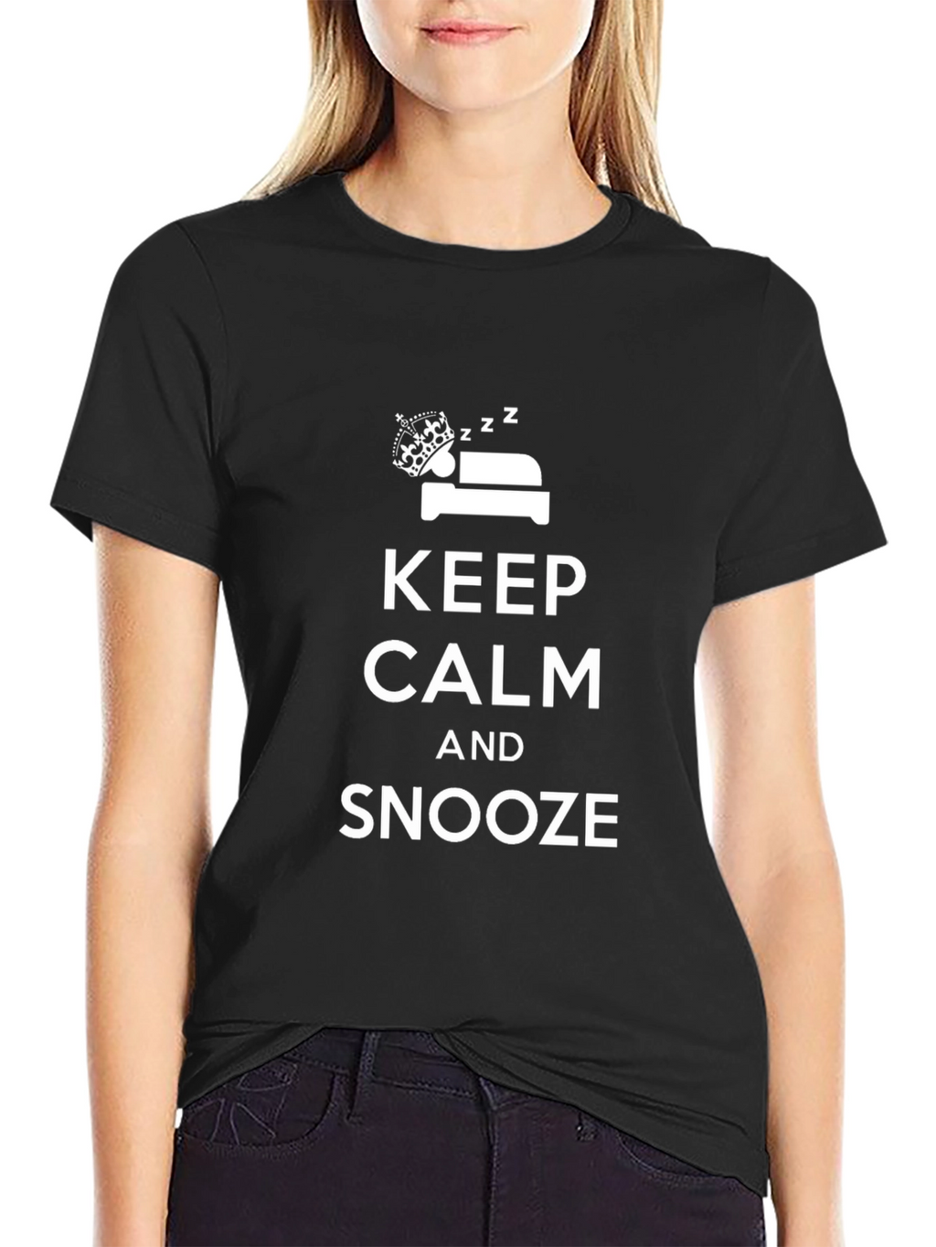 Keep Calm and Snooze Black T-Shirt