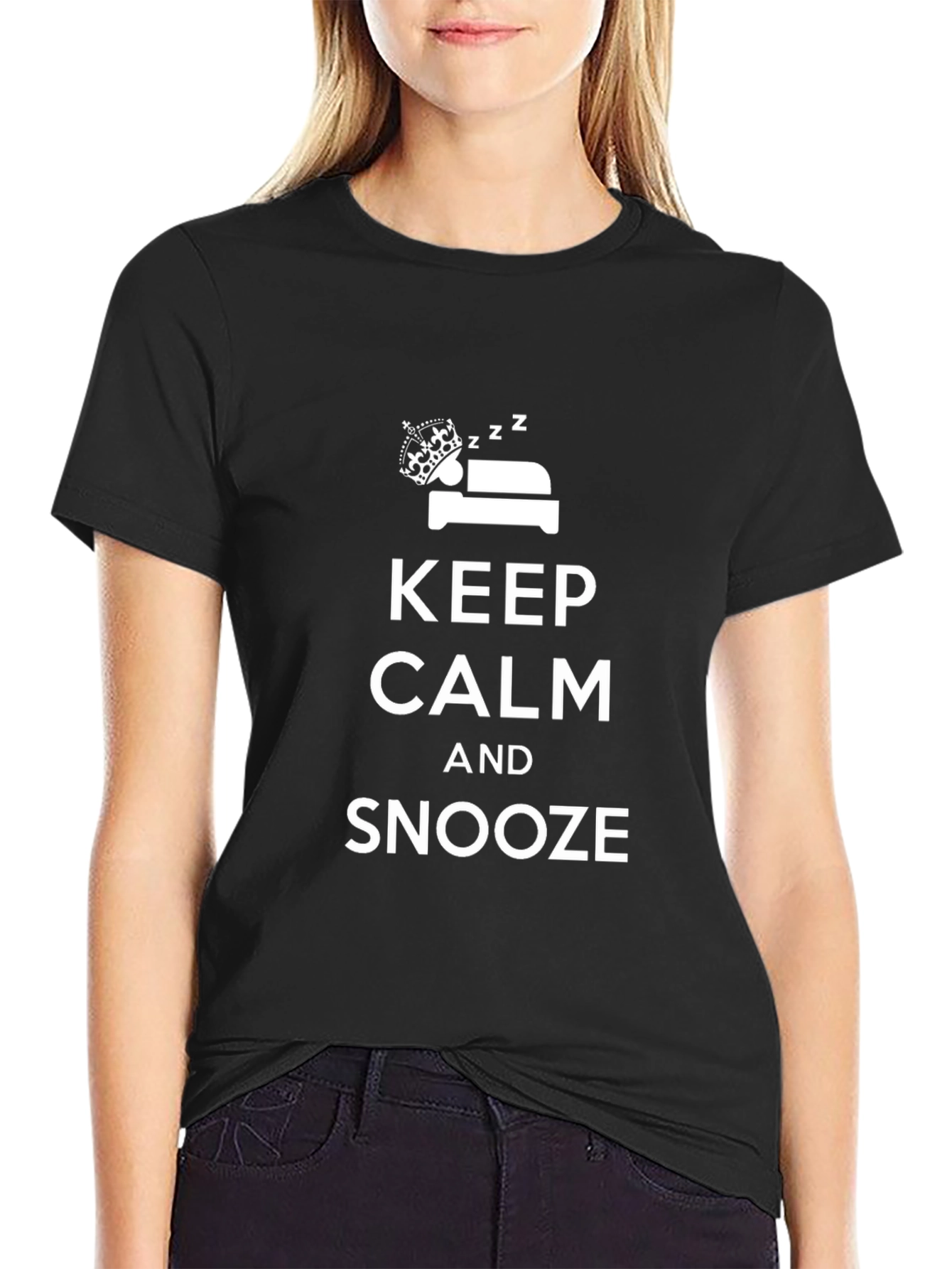Keep Calm and Snooze Black T-Shirt