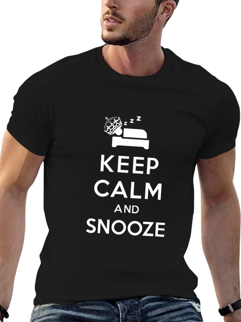 Keep Calm and Snooze Black T-Shirt