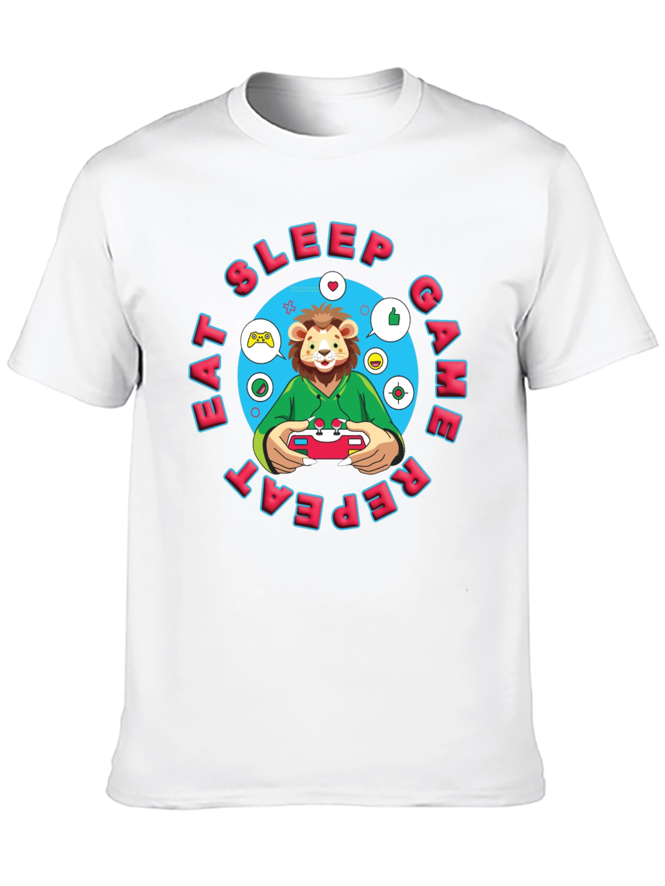 Gamer Lion T-Shirt - Eat Sleep Game Repeat