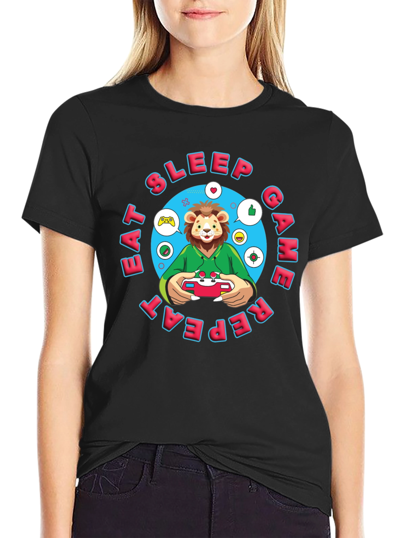 Gamer Lion T-Shirt - Eat Sleep Game Repeat