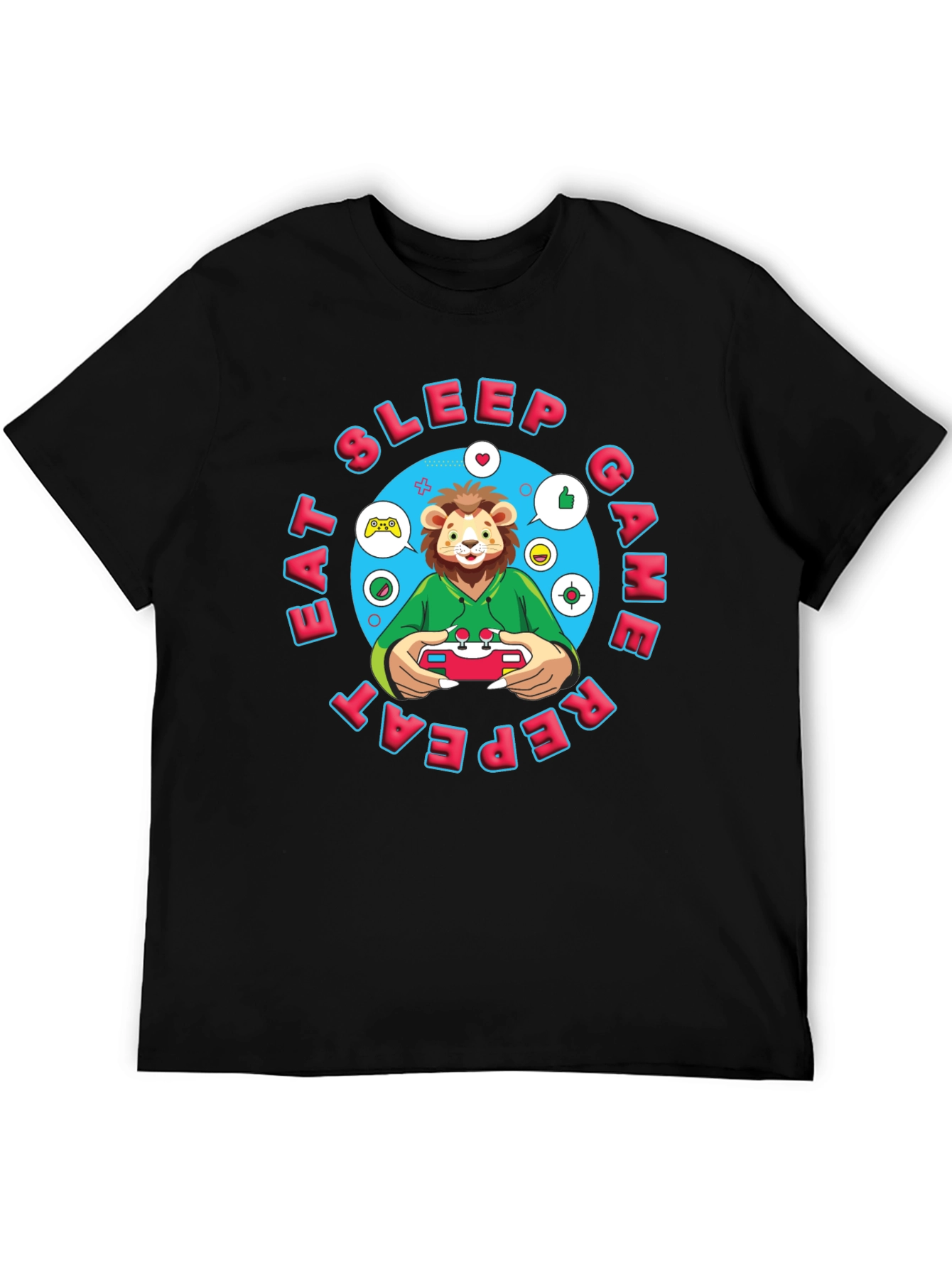 Gamer Lion T-Shirt - Eat Sleep Game Repeat