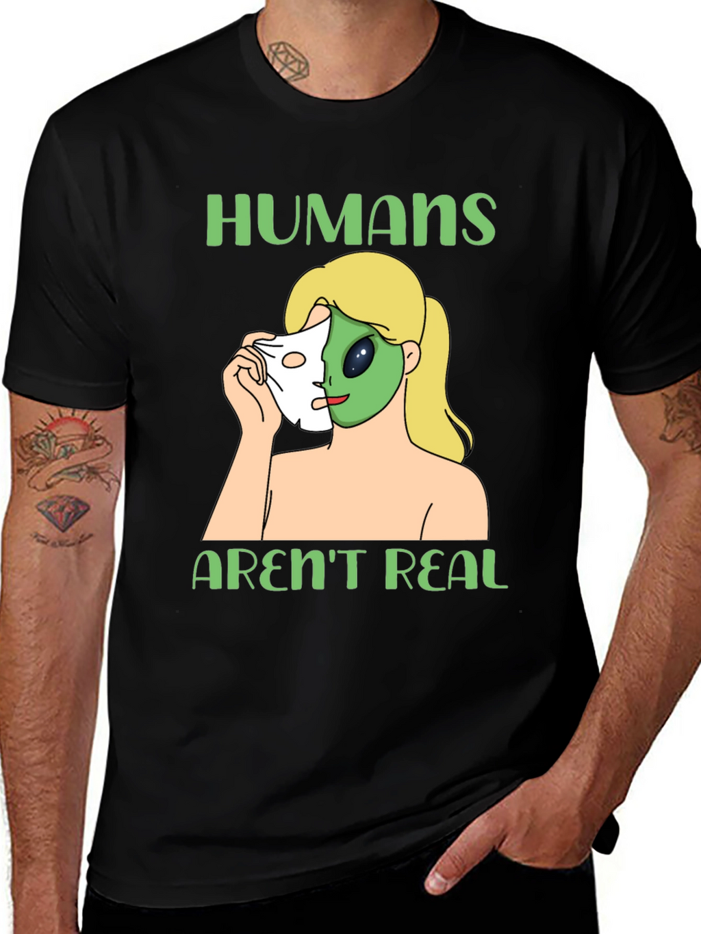 Humans Arent Real Alien Face Reveal T-Shirt