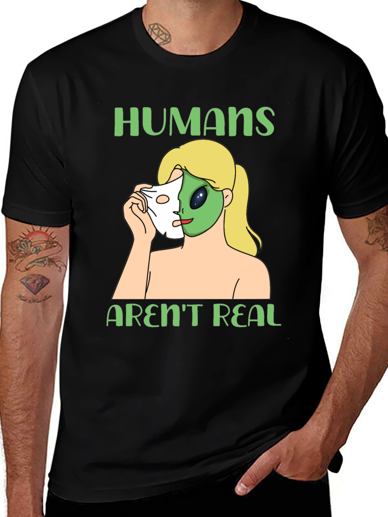 Humans Arent Real Alien Face Reveal T-Shirt