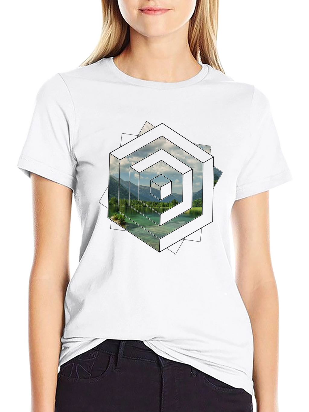 Geometric Lake View Mens T-Shirt