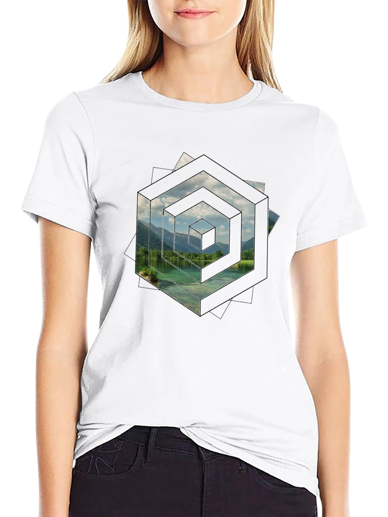 Geometric Lake View Mens T-Shirt