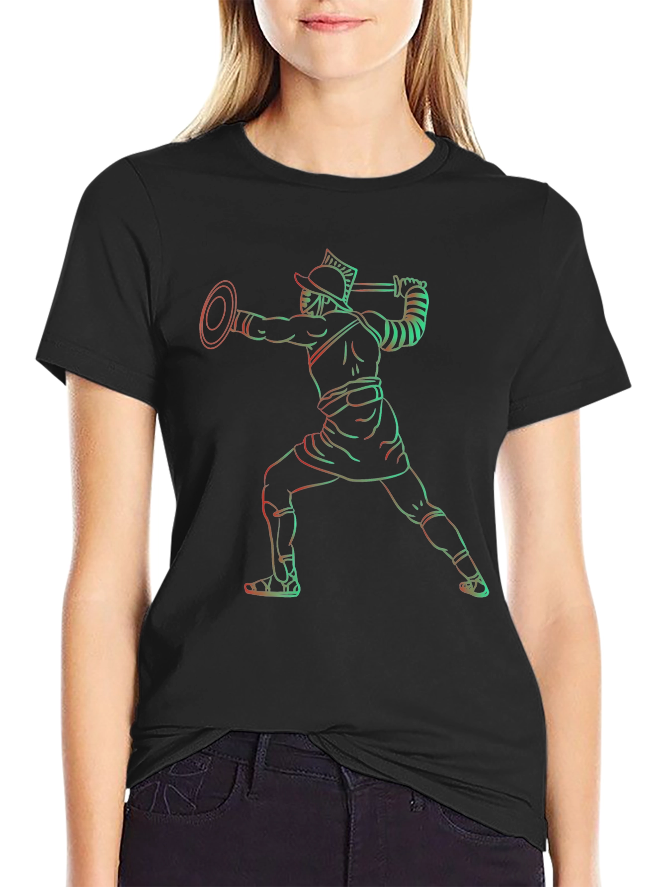 Gladiator Outline Graphic Tee - Black