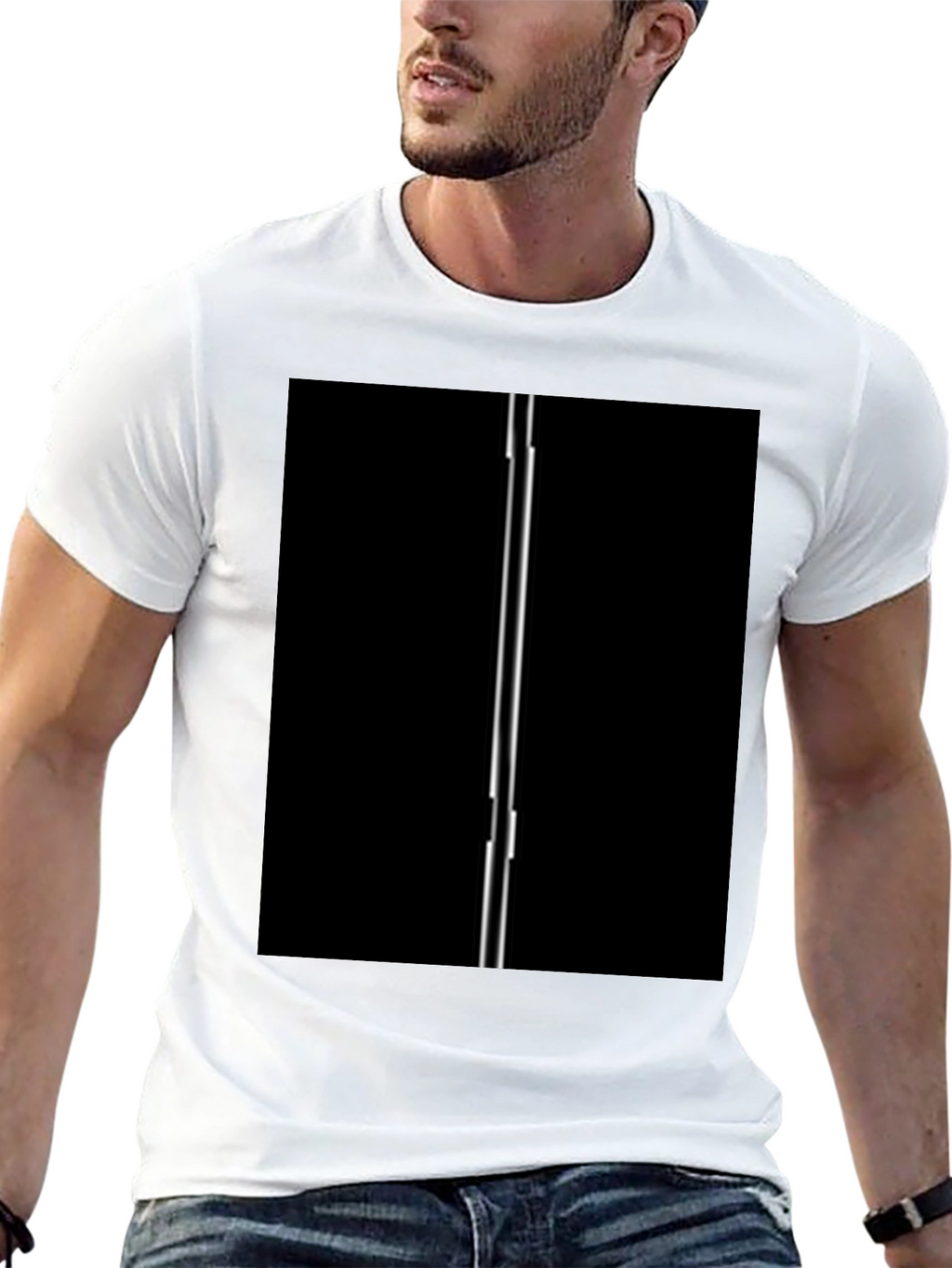 Modern Black T-Shirt with Vertical Line Design