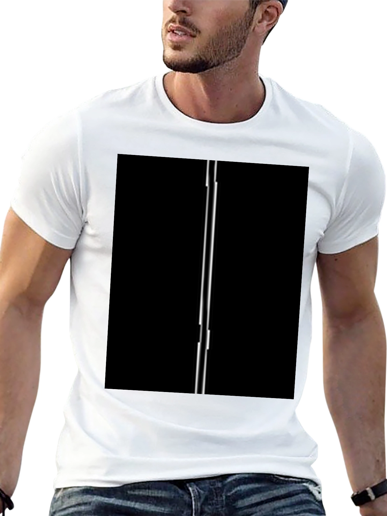 Modern Black T-Shirt with Vertical Line Design