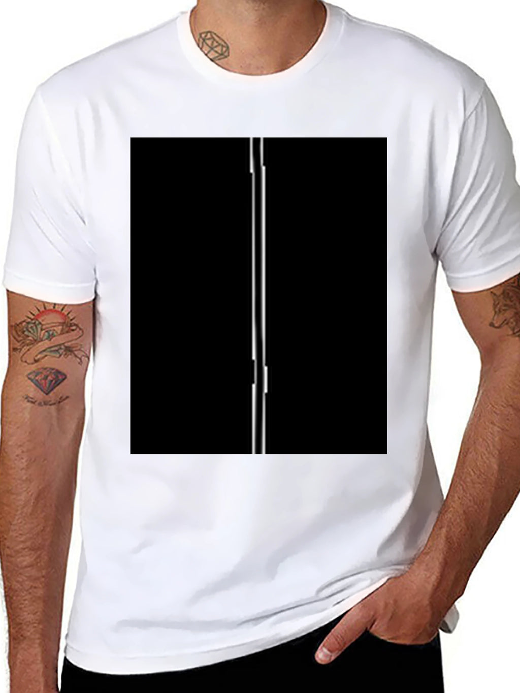 Modern Black T-Shirt with Vertical Line Design