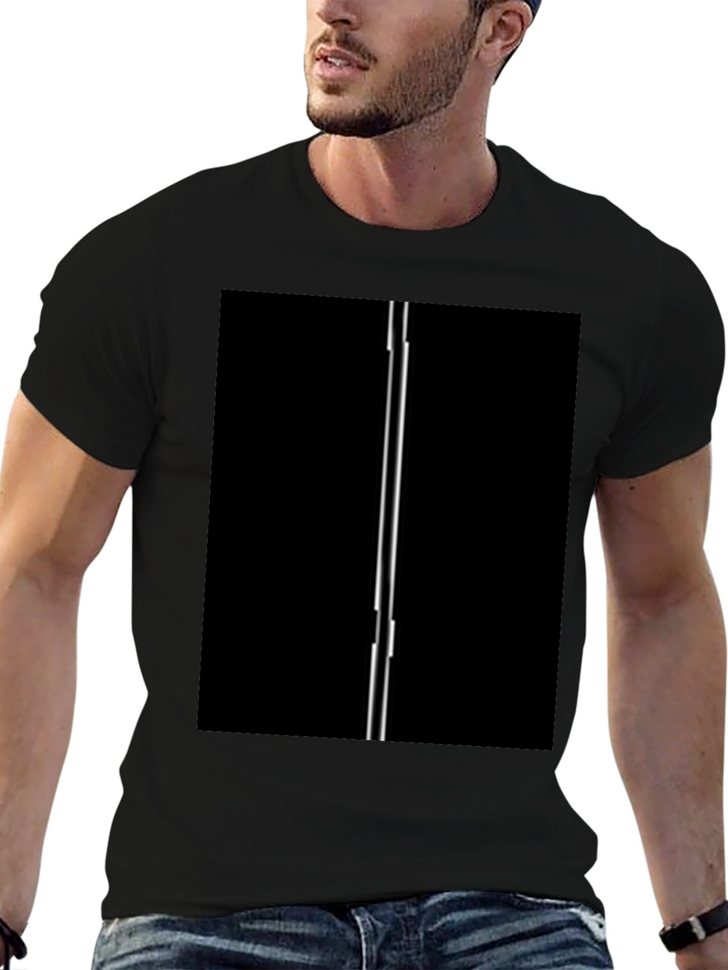 Modern Black T-Shirt with Vertical Line Design