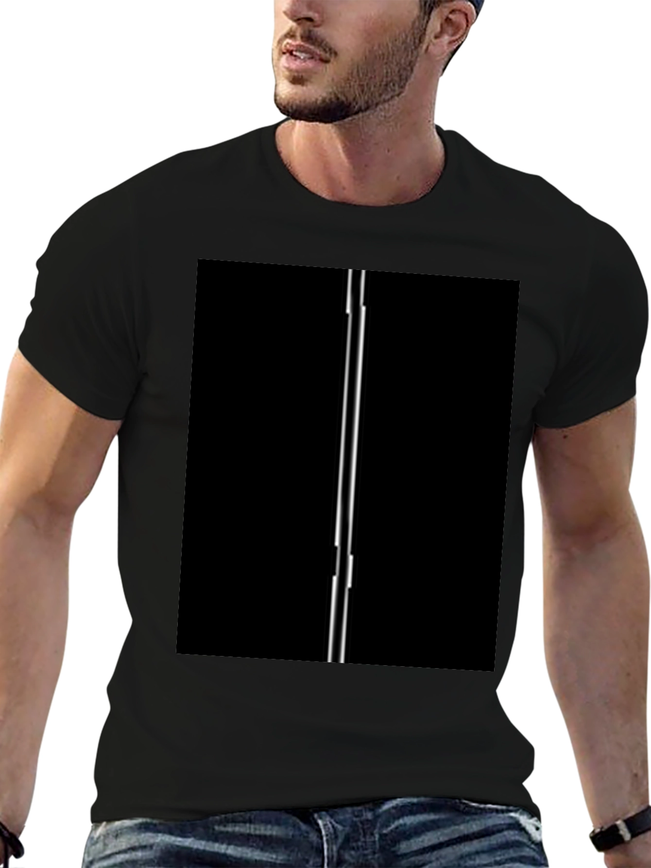 Modern Black T-Shirt with Vertical Line Design