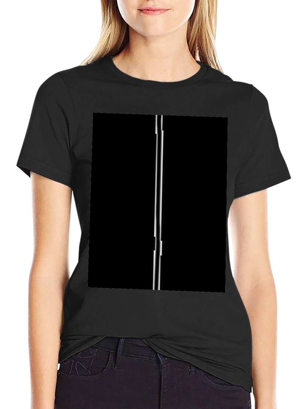 Modern Black T-Shirt with Vertical Line Design