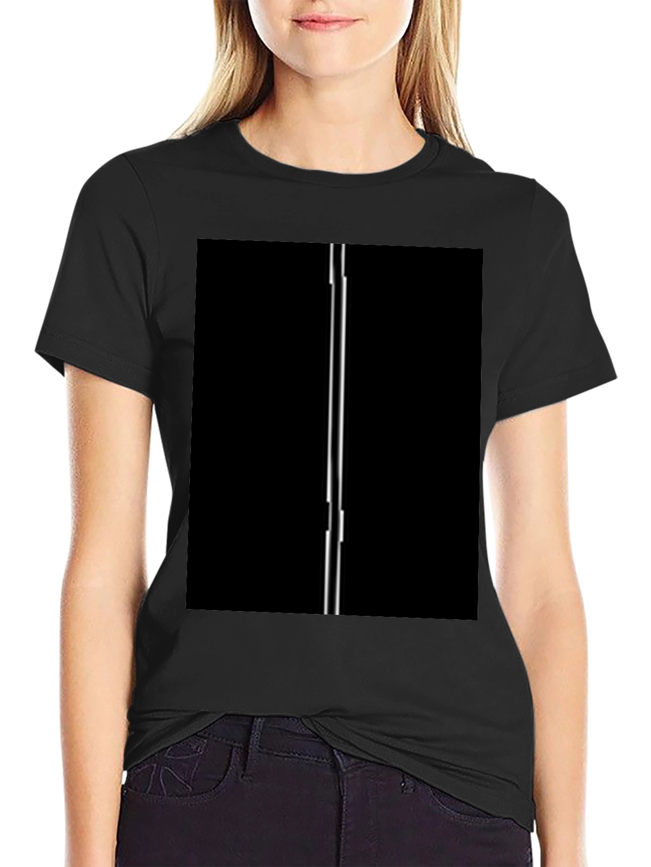 Modern Black T-Shirt with Vertical Line Design