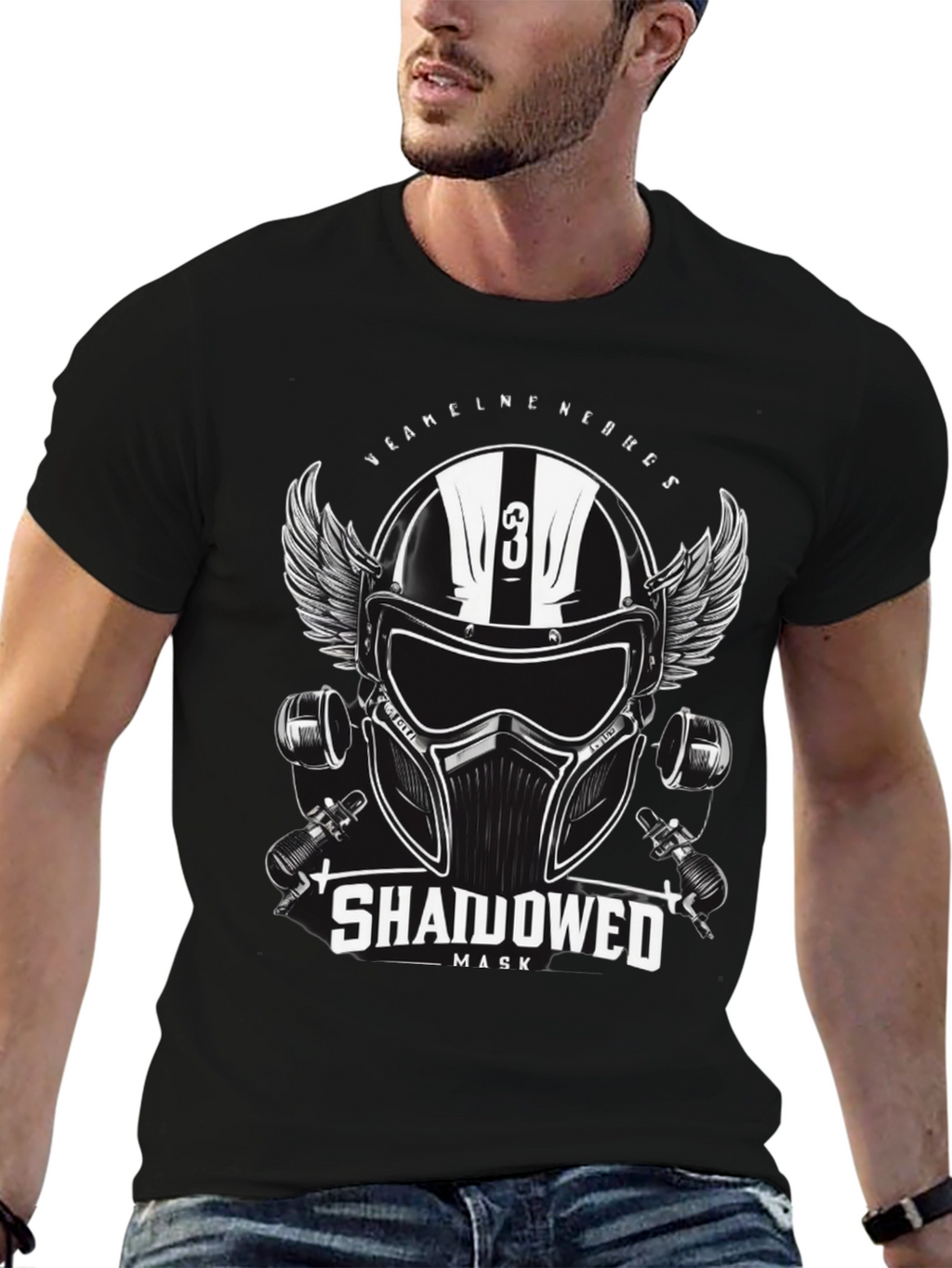 Shadowed Mask Graphic T-Shirt