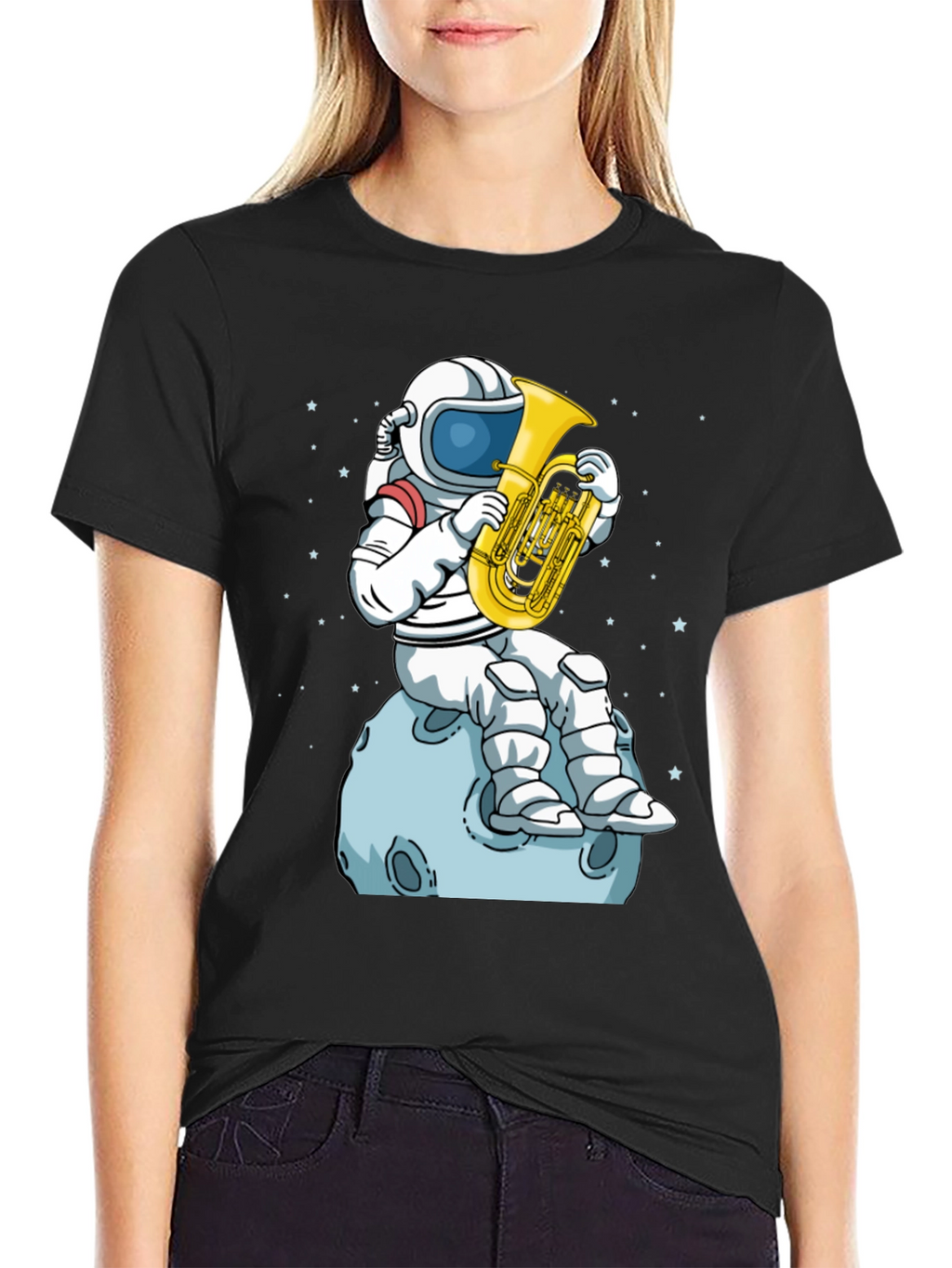 Astronaut Tuba Player Black T-Shirt