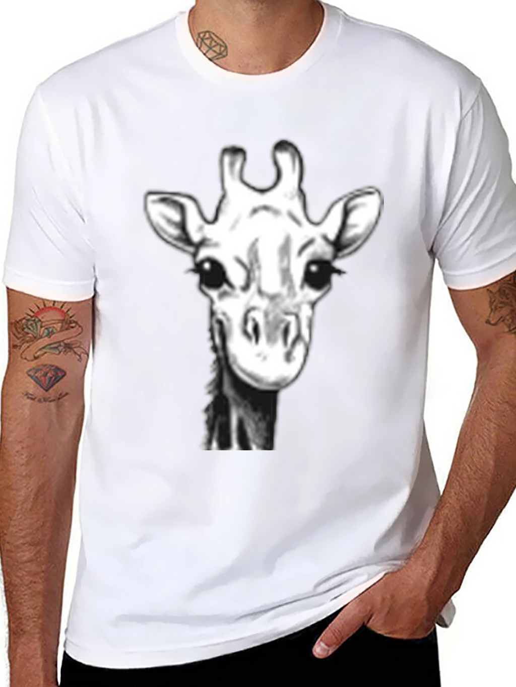 Giraffe Portrait Black T-Shirt