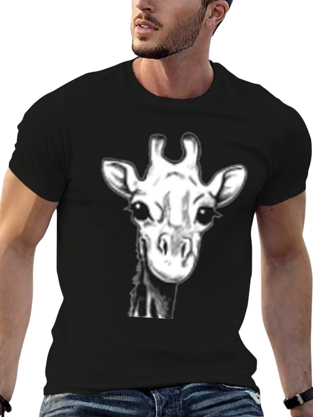 Giraffe Portrait Black T-Shirt