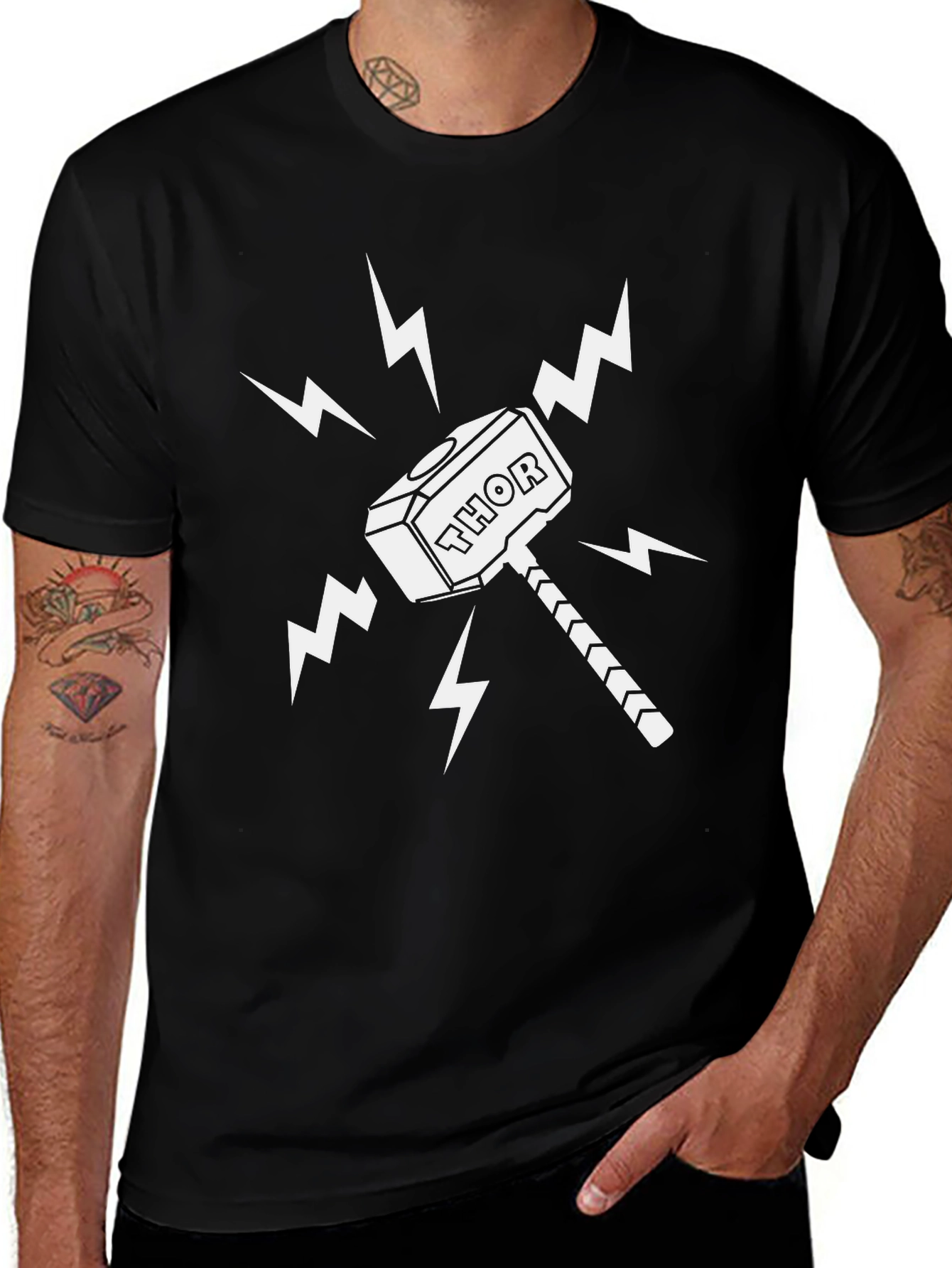 Thor Hammer Graphic T-Shirt - Black Cotton Tee