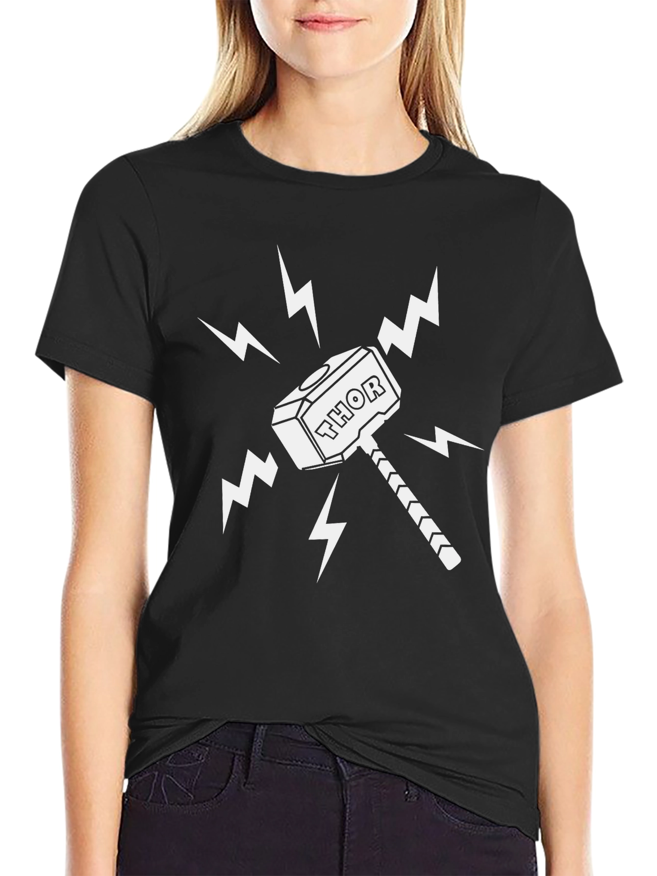 Thor Hammer Graphic T-Shirt - Black Cotton Tee