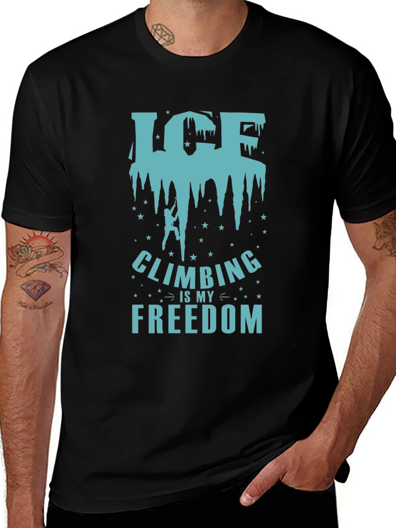 Ice Climbing Freedom Graphic Tee - Mens Black T-Shirt