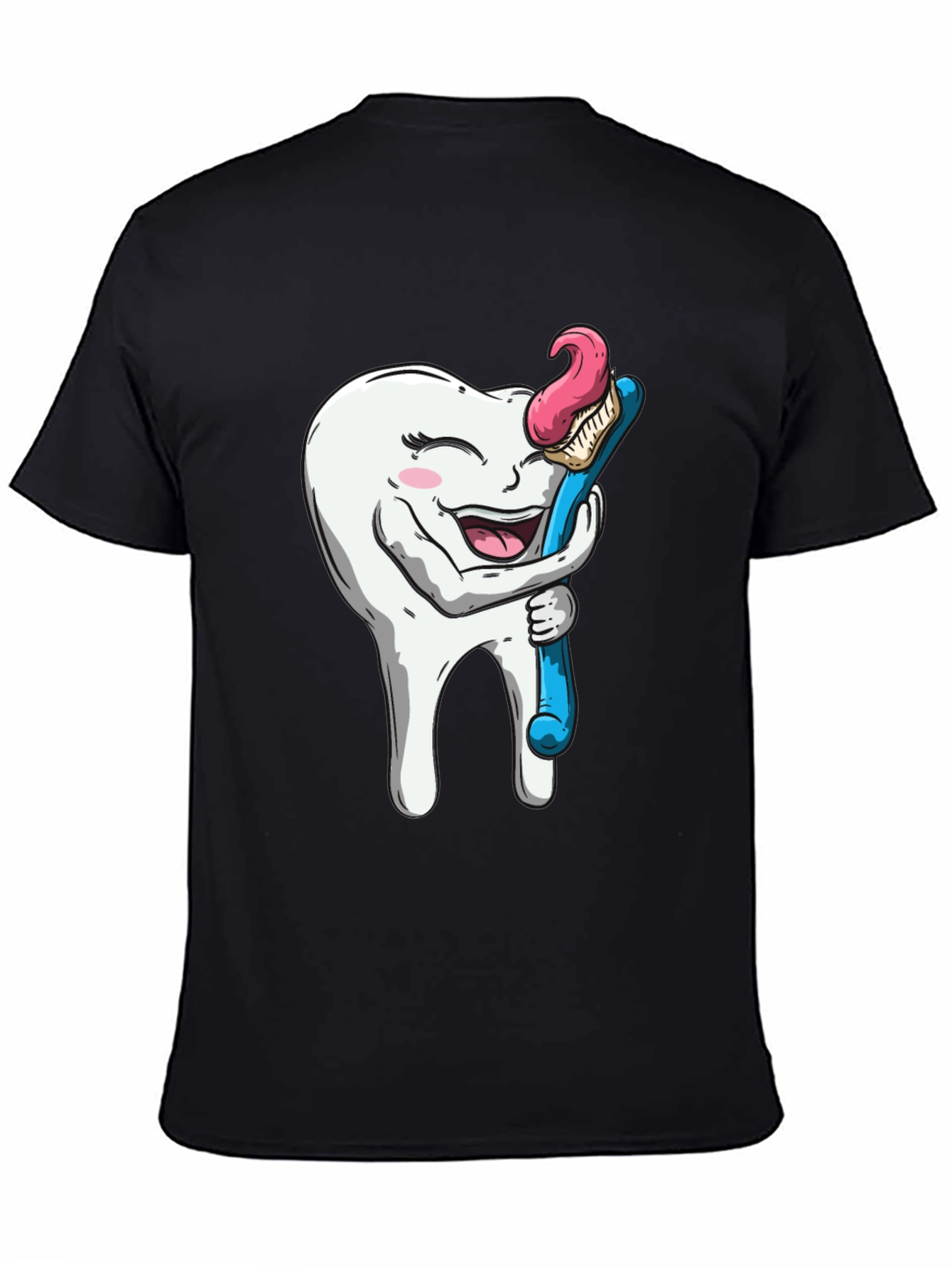 Funny Tooth Hugging Toothbrush Black T-Shirt