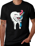 Funny Tooth Hugging Toothbrush Black T-Shirt