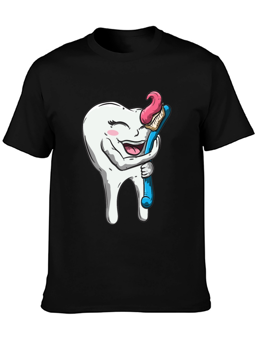 Funny Tooth Hugging Toothbrush Black T-Shirt