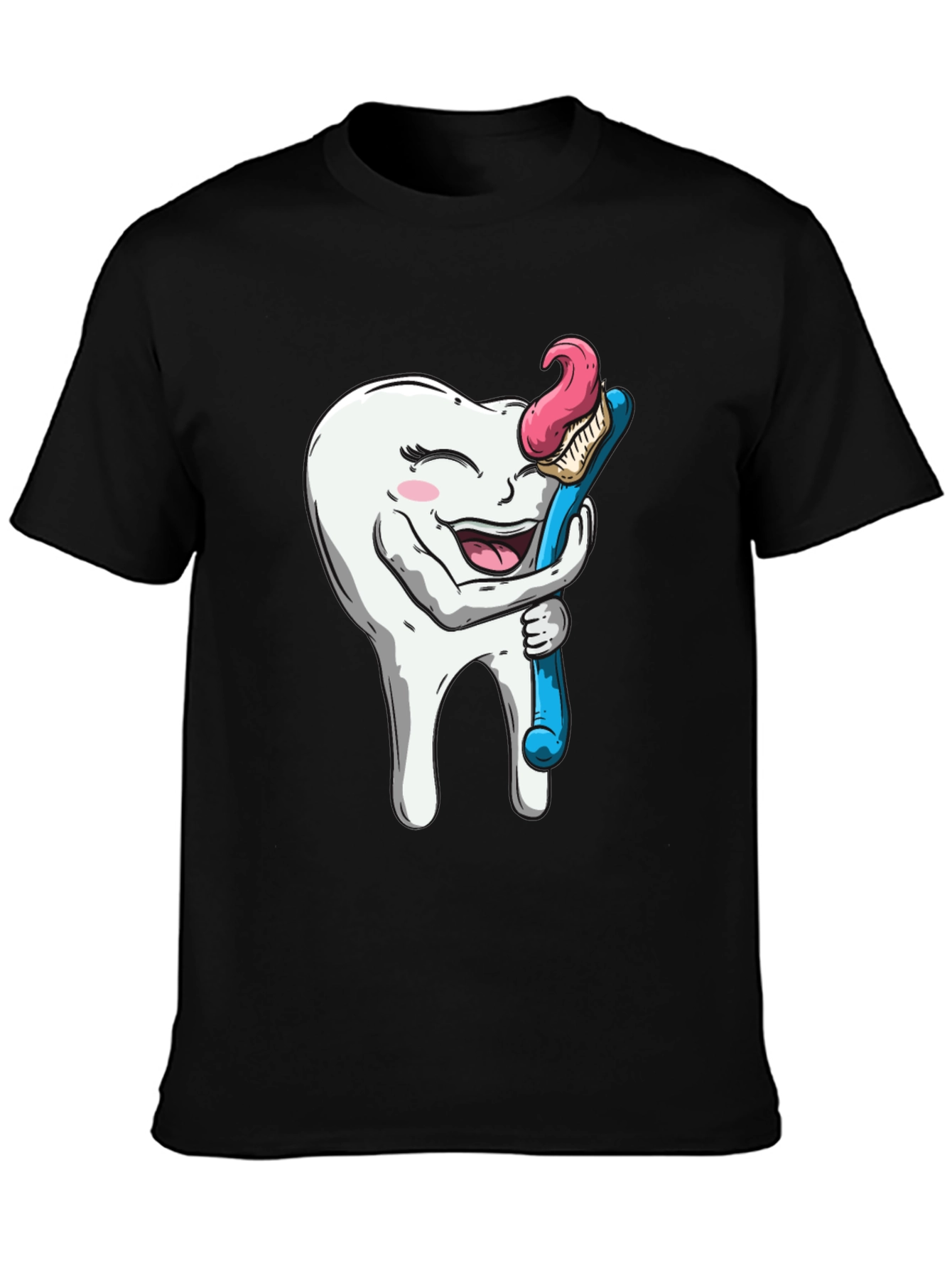 Funny Tooth Hugging Toothbrush Black T-Shirt