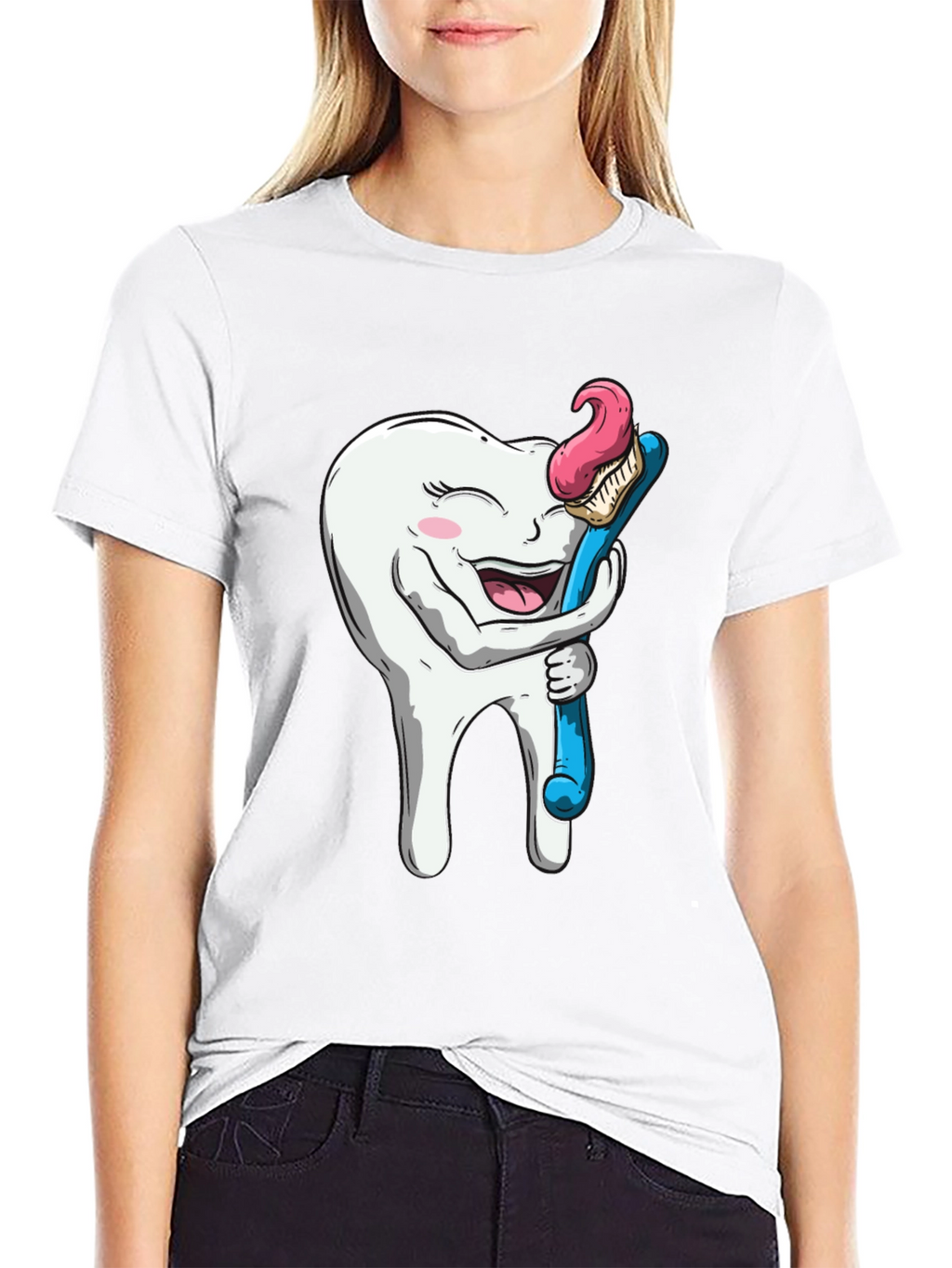 Funny Tooth Hugging Toothbrush Black T-Shirt