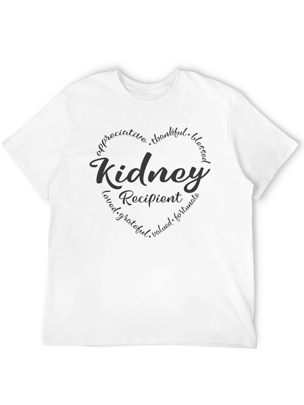 Kidney Recipient Heart Graphic Tee - Appreciative Thankful Blessed