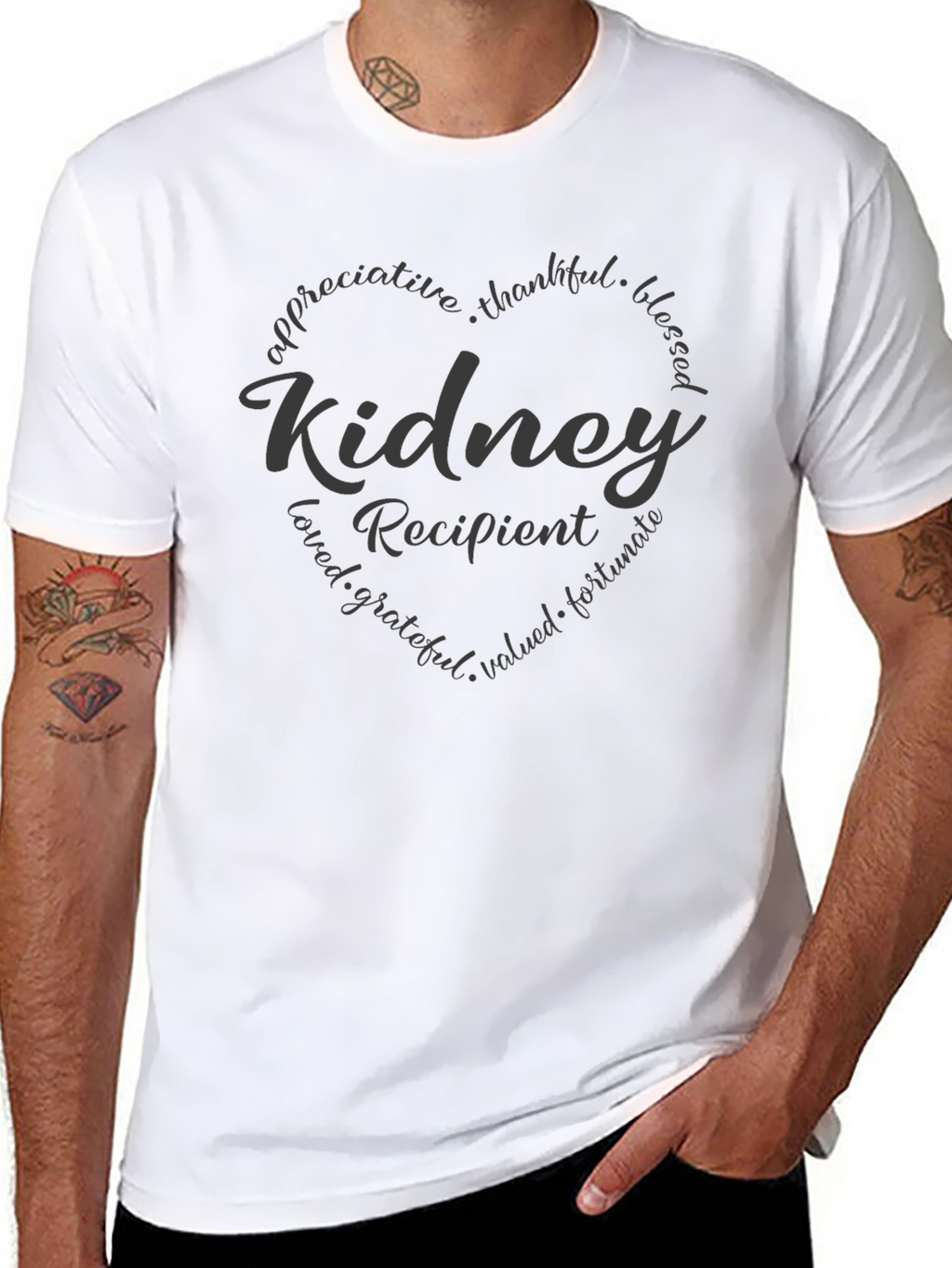 Kidney Recipient Heart Graphic Tee - Appreciative Thankful Blessed