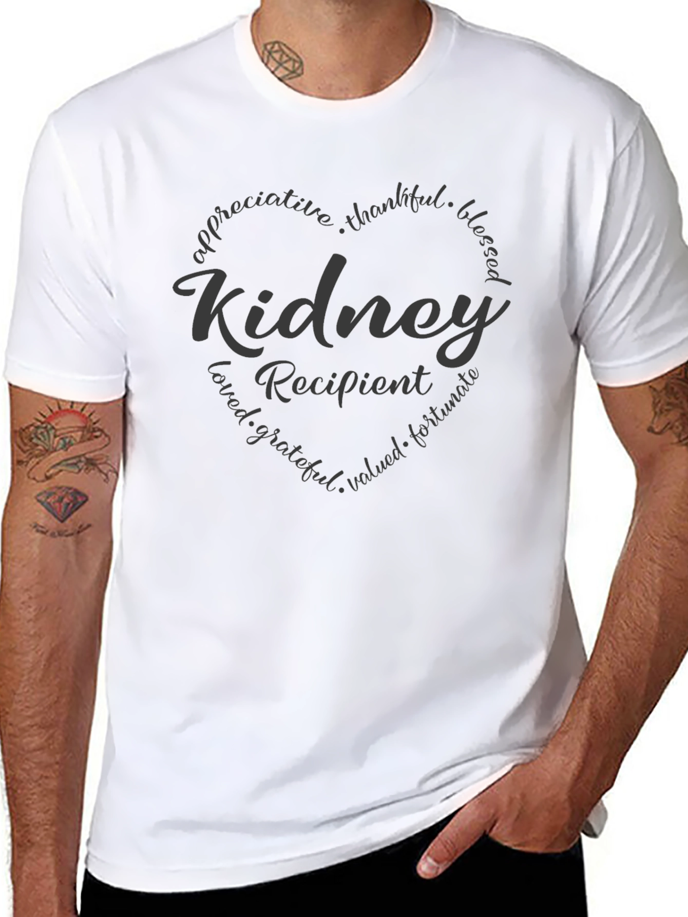 Kidney Recipient Heart Graphic Tee - Appreciative Thankful Blessed