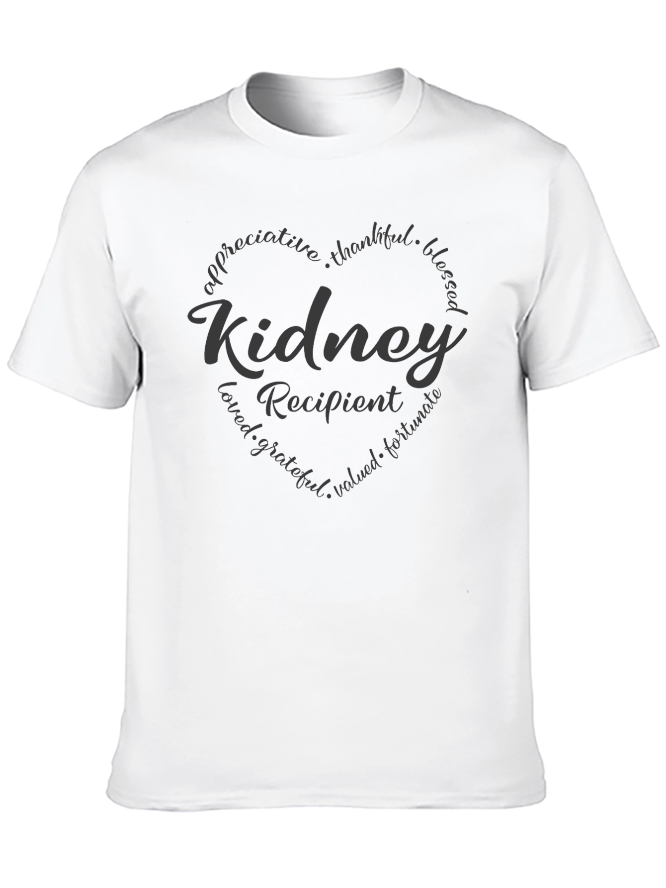 Kidney Recipient Heart Graphic Tee - Appreciative Thankful Blessed