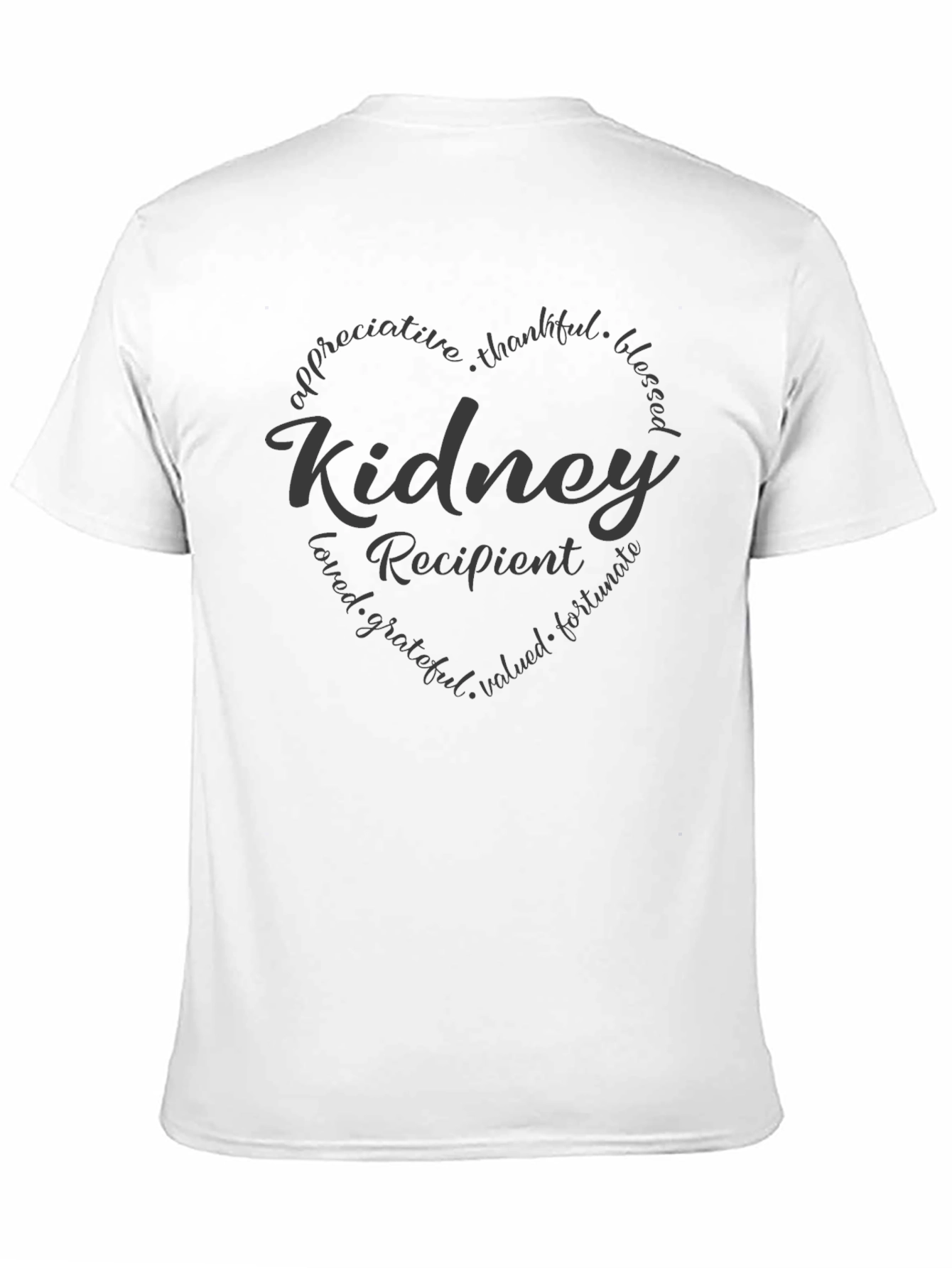 Kidney Recipient Heart Graphic Tee - Appreciative Thankful Blessed