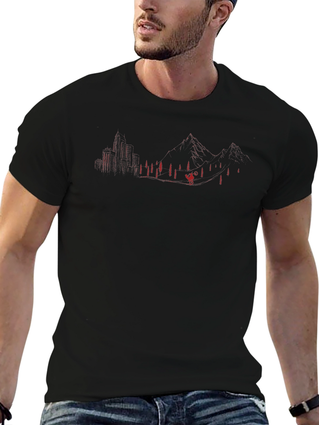 Mountain Biker Silhouette Graphic Tee - Black