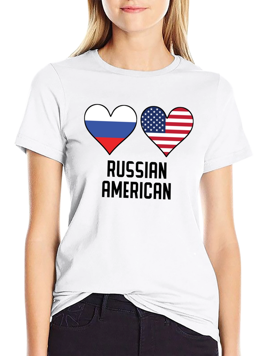Russian American Flag Heart T-Shirt