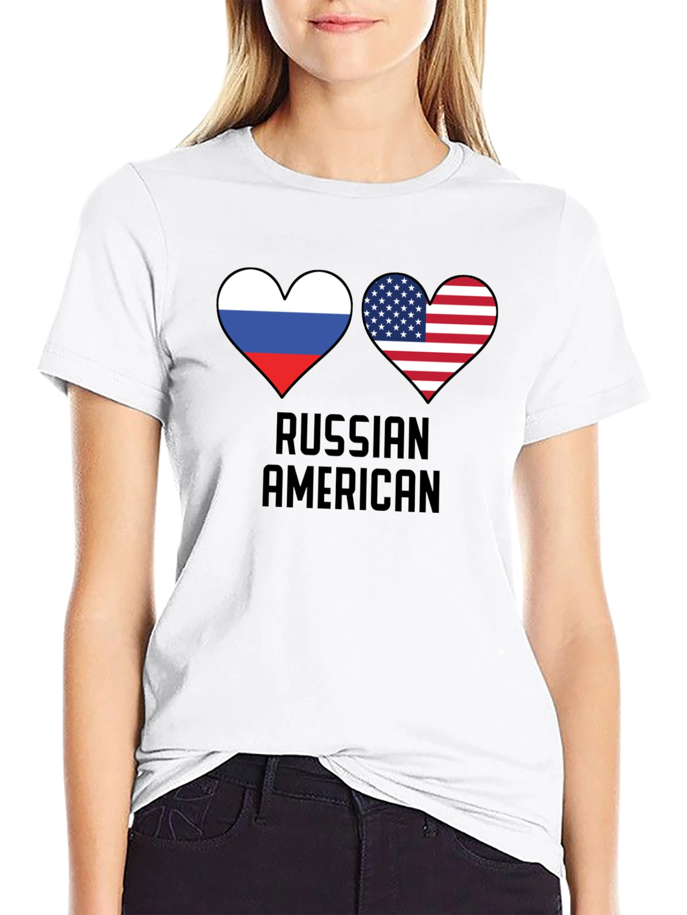 Russian American Flag Heart T-Shirt