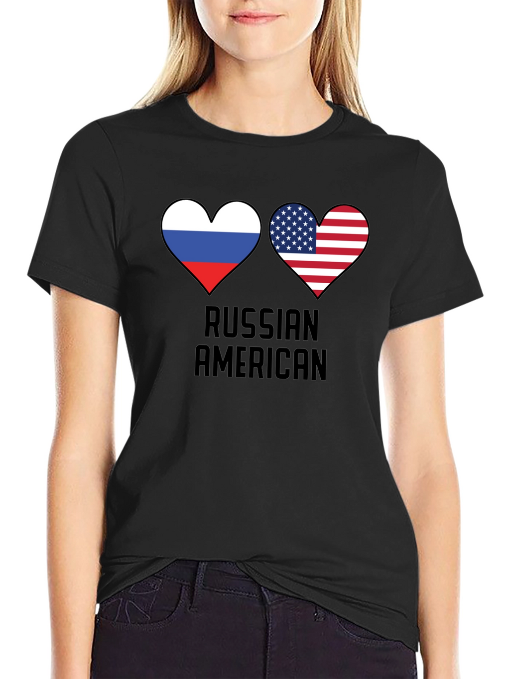 Russian American Flag Heart T-Shirt