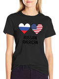 Russian American Flag Heart T-Shirt