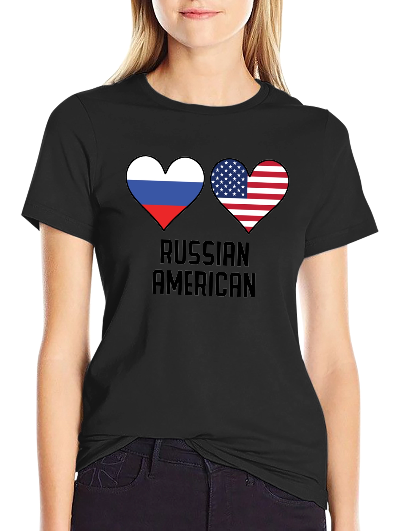 Russian American Flag Heart T-Shirt