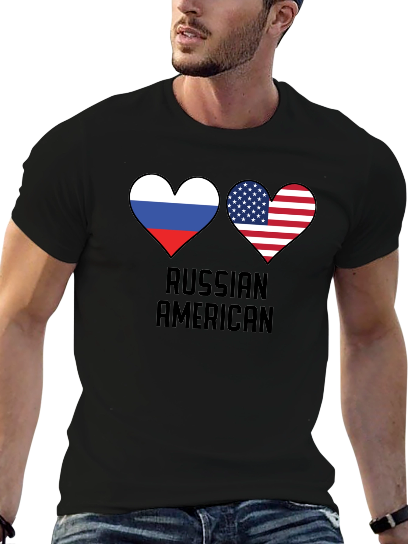 Russian American Flag Heart T-Shirt