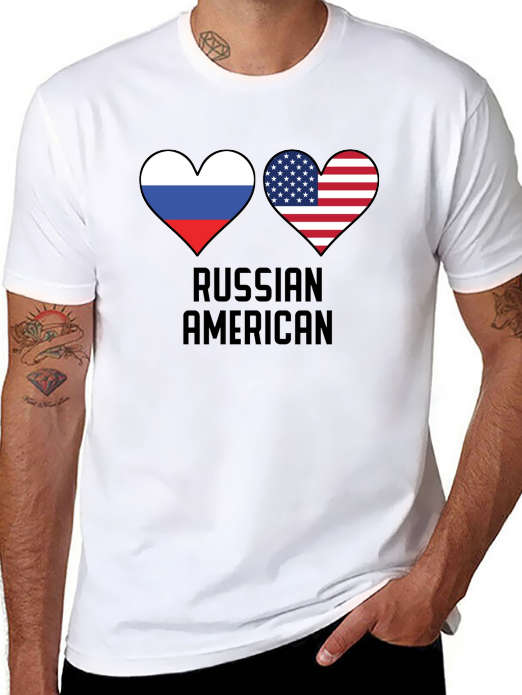 Russian American Flag Heart T-Shirt