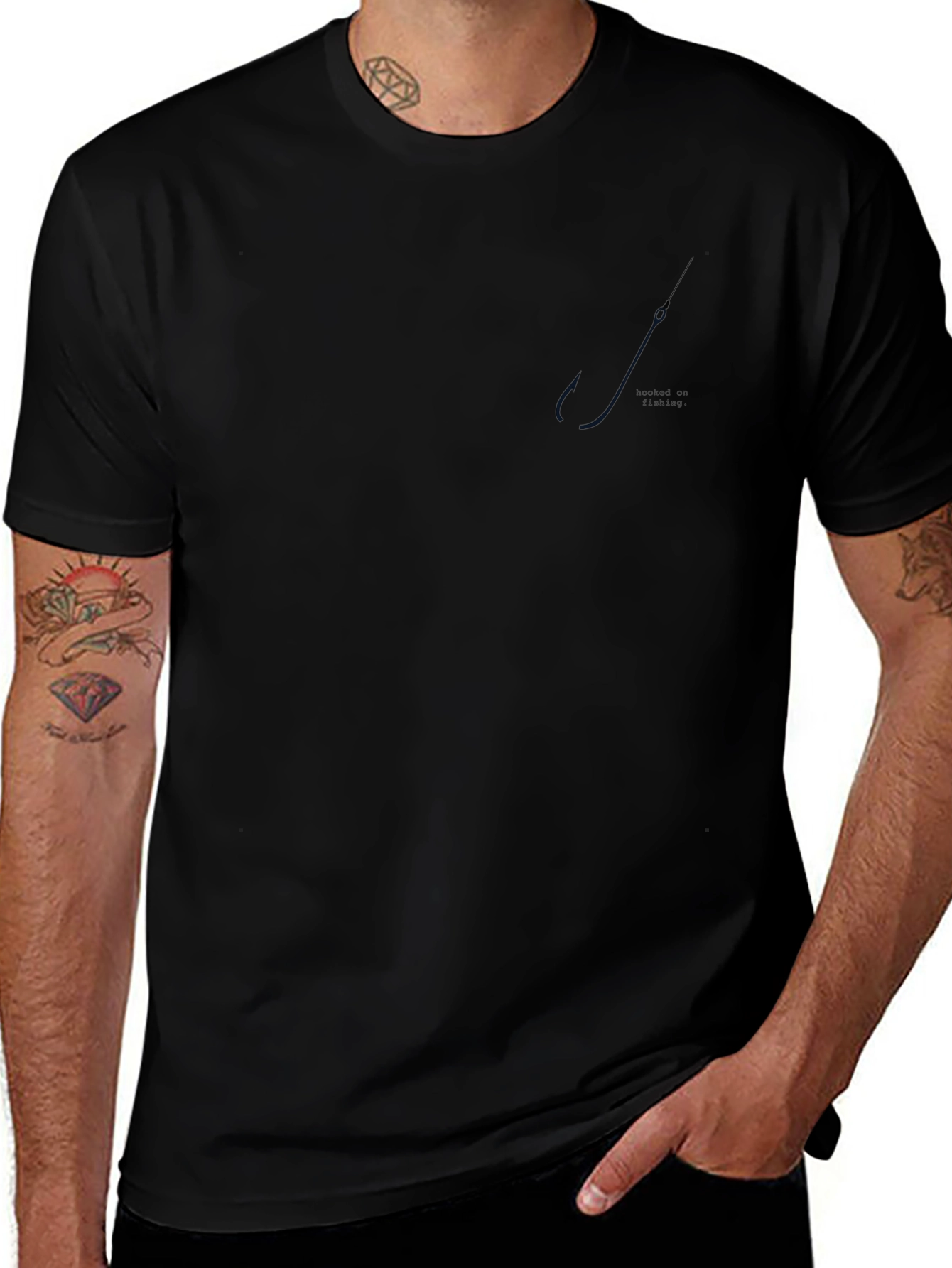 Mens Black Fishing Hook Graphic Tee - Stylish Casual Wear