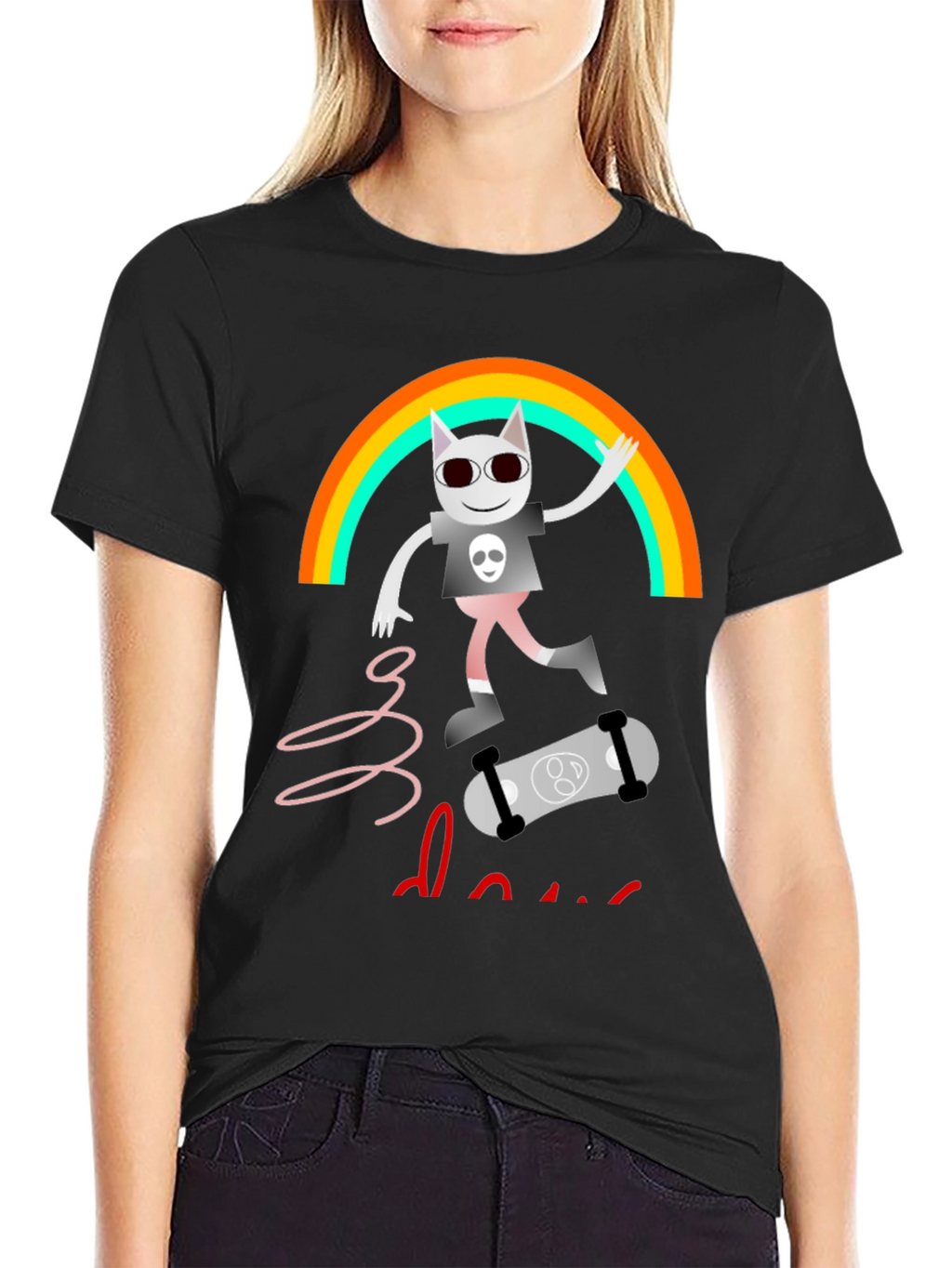 Rainbow Skater Cat T-Shirt - Cool Graphic Tee