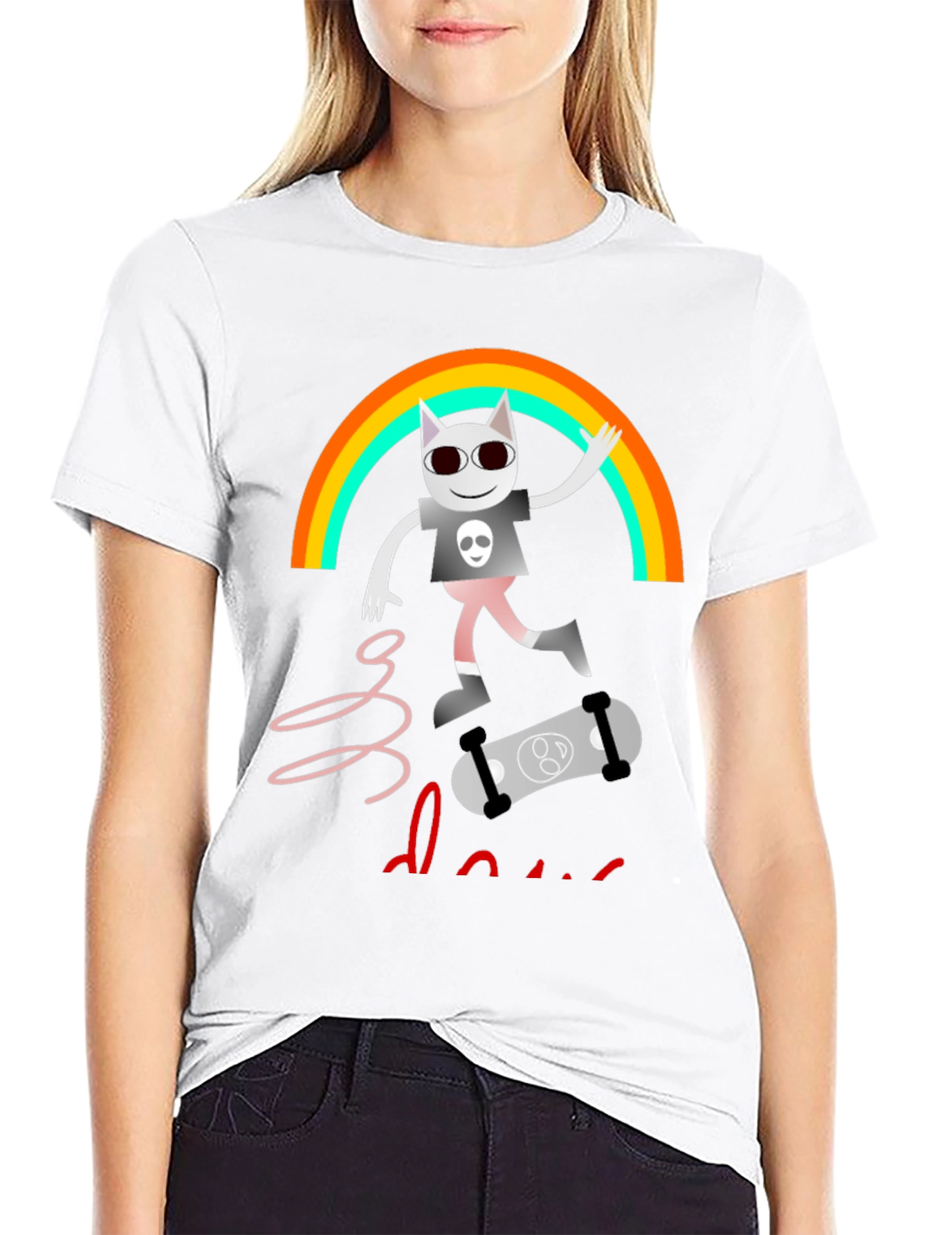 Rainbow Skater Cat T-Shirt - Cool Graphic Tee
