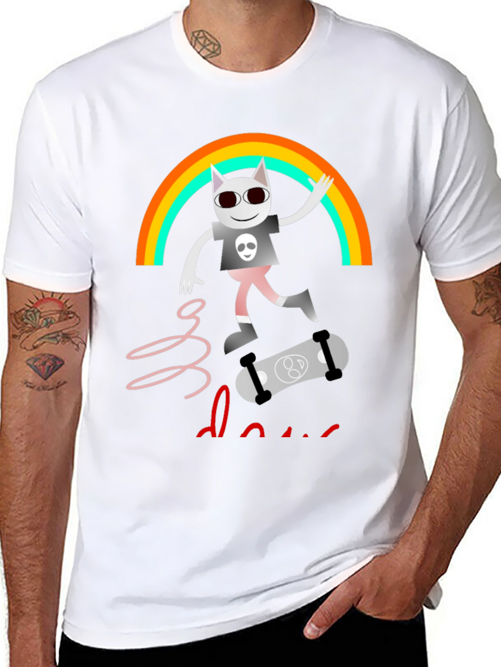Rainbow Skater Cat T-Shirt - Cool Graphic Tee