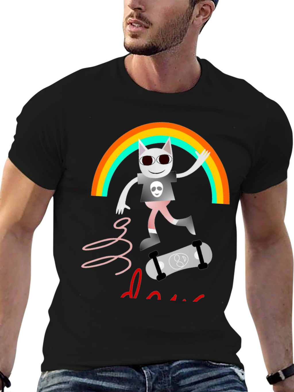Rainbow Skater Cat T-Shirt - Cool Graphic Tee